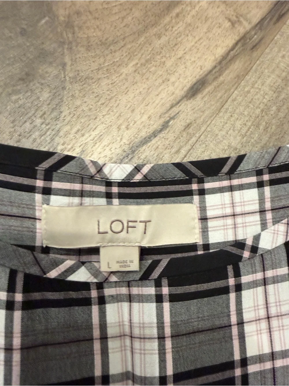 LOFT Black & White Plaid Tie-Sleeve Tunic